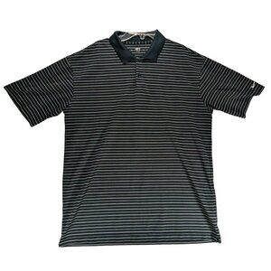 Nike Golf Polo Shirt Mens Large Black White Striped Short Sleeve Dri Fit